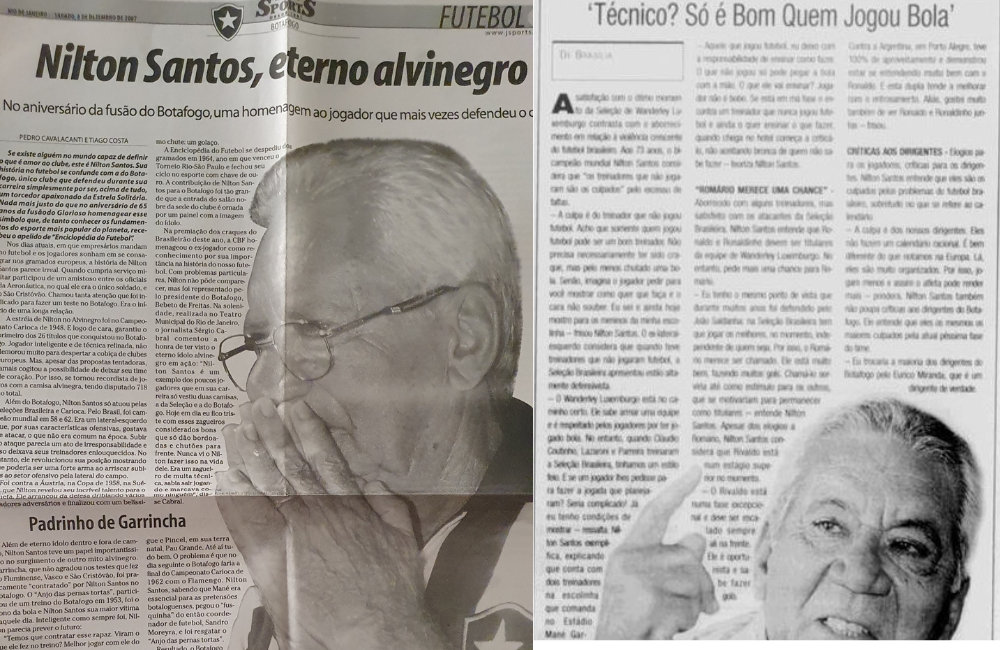 Nilton Santos foi entrevistado pelo JS e contou sobre sua trajetória no Botafogo
Divulgação: acervo pessoal