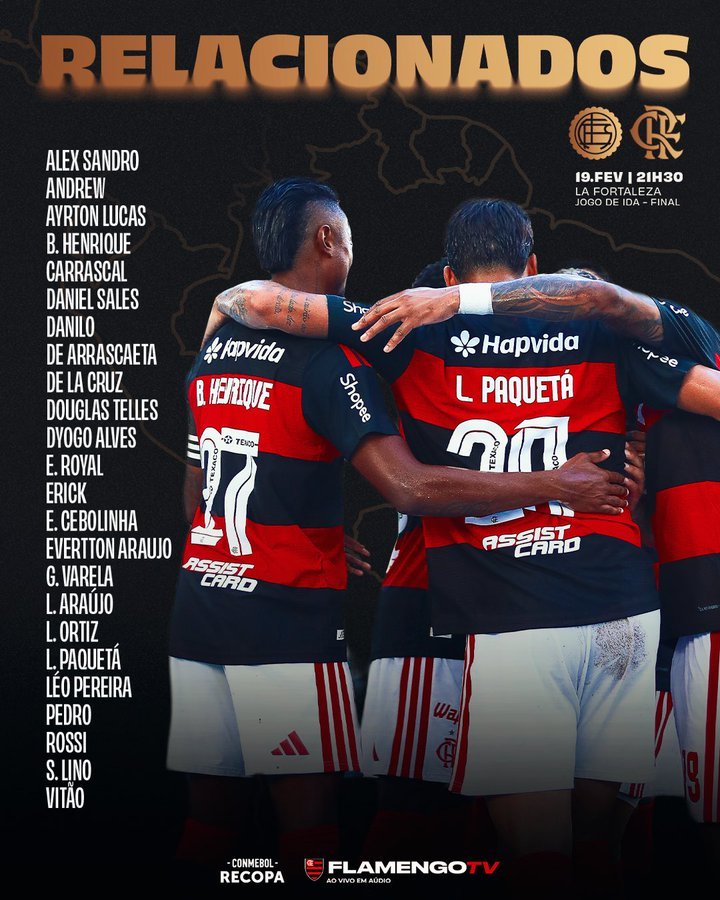 Flamengo divulga lista de relacionados para confronto contra o Lanús, pela Recopa
Divulgação: Gilvan de Souza