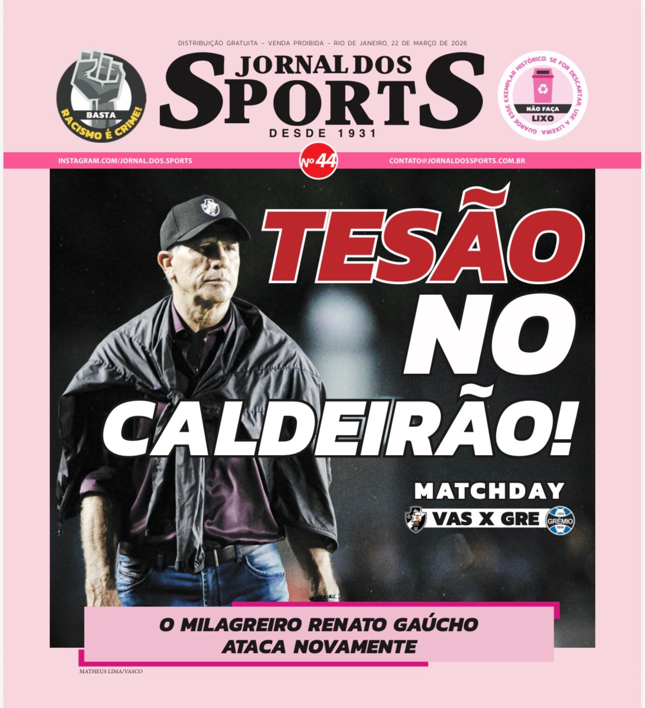 JORNAL DOS SPORTS - VASCO X GRÊMIO - 22-03-26
