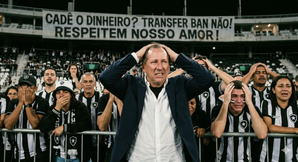 O Botafogo enfrenta novo Transfer Ban e polêmicas judiciais envolvendo Igor Jesus e Lyon. Veja os detalhes financeiros da gestão de John Textor e os riscos para 2026.