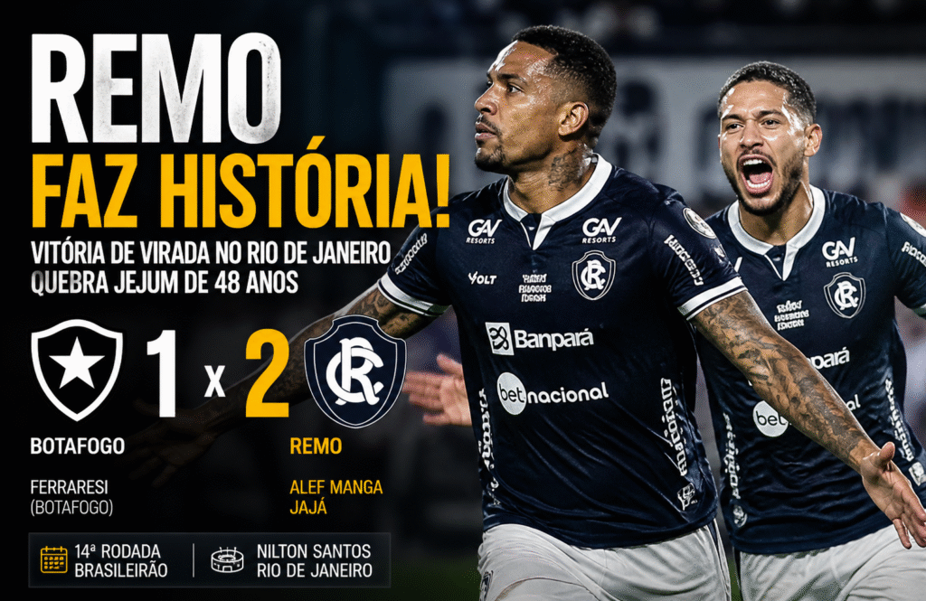Jogadores do Remo comemoram vitória sobre o Botafogo por 2 a 1 no Nilton Santos pelo Brasileirão