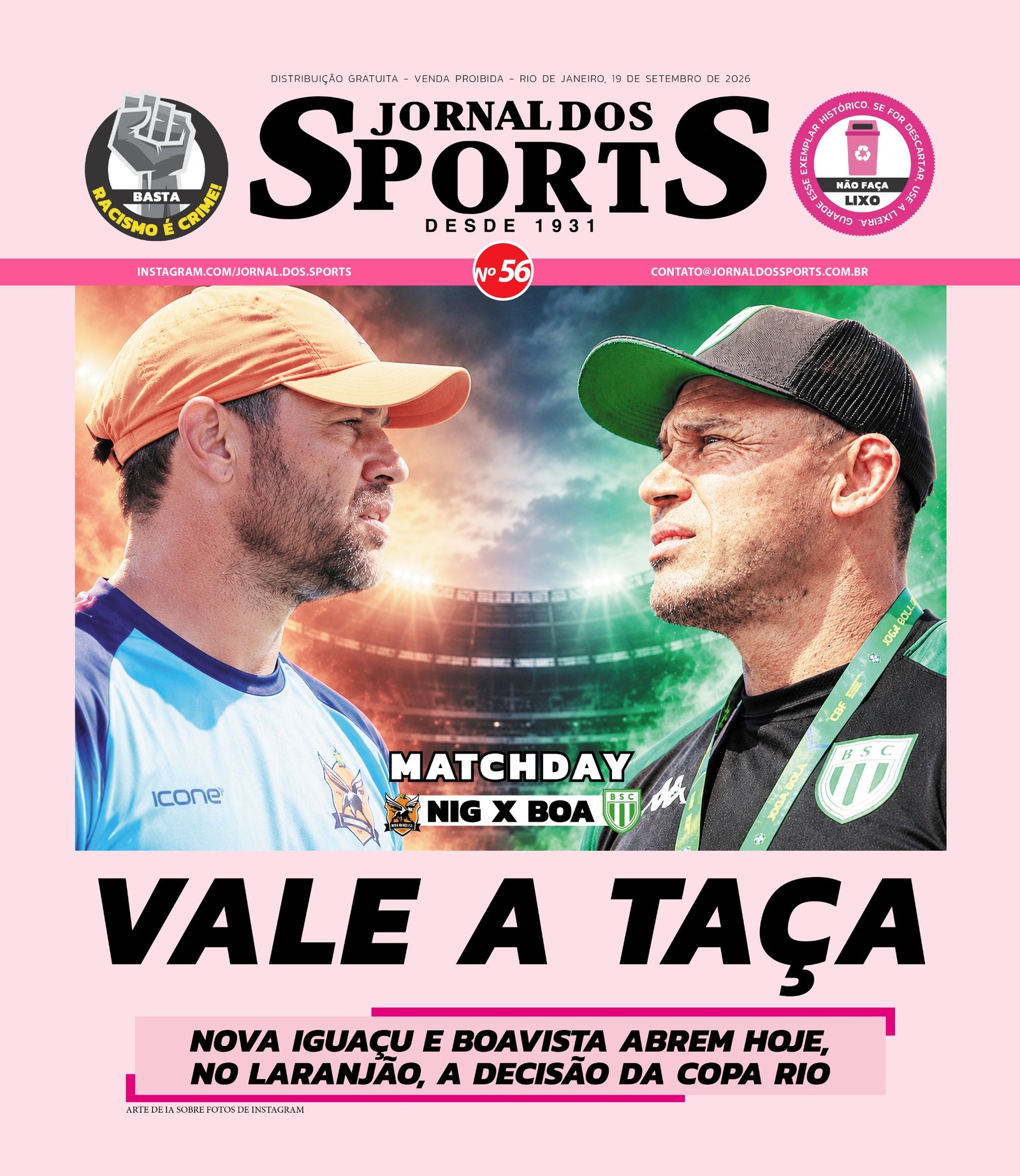 Capa do Match Day do Jornal dos Sports para Nova Iguaçu x Boavista na final da Copa Rio 2026